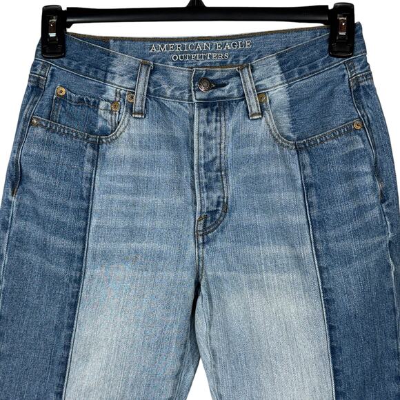 American Eagle SZ 6 Vintage Hi-Rise Ankle Jeans Button-Fly 2-Tone Frayed Pockets - Picture 2 of 11